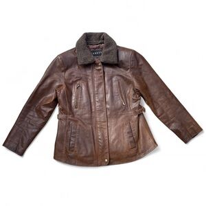 Cruze size XL Brown Leather Shearling Collar Jacket for Women